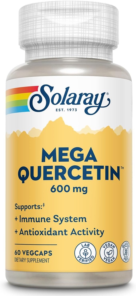 SOLARAY Mega Quercetin med Bromelain, C-vitamin og bioflavonoider - Antioxidant og immunsupport, Hearth Health and Blood Pressure Support - Vegan, 60- Day Garanti, 60 Serv, 60 VegCaps