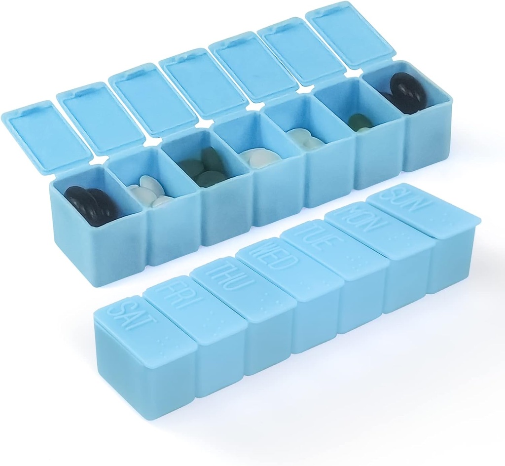 Ugentlig Lille Pill Organizer, 7 dages Pill Case, Daily Vitamin Case Medicine Box, Pill Containers for Medicine Supplements Fish Oil (2Pcs, Blå)