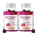 Vitamatic Beet Root Gummies - 3000mg Ækvivalent Per Servering - 60 Gummies - Lavet med B6-vitamin, B12, Grape Seed, Pomegranat & Nicotinamid (Pack of 2)