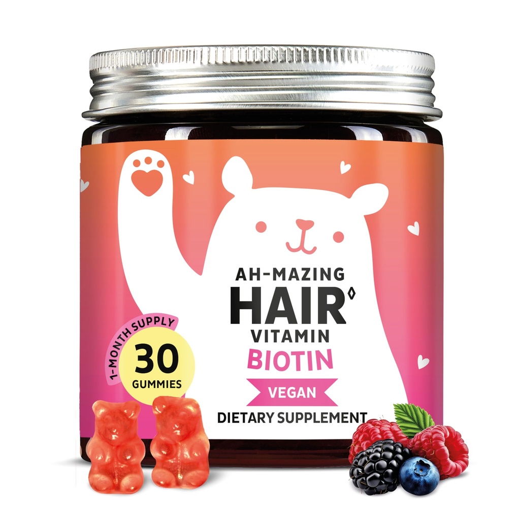 Biotin Gummies for Hair, Skin & Nails. 5,000 mcg High Potency Vegan Vitamins for Faster Hair Growth, Stronger Nails & Healthy Skin. with Vitamins C & E, 30 Gummies
