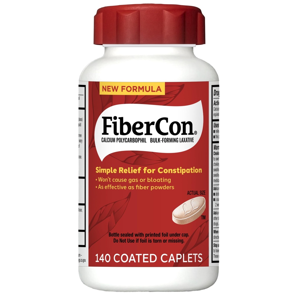 FiberCon Fiber Terapi Overtrukne kapsler, Sikker, enkel & Komfortabel Uopløselig Fiber til tarm uregelmæssig, Komfortabel Forstoppelse Relief med ingen gas eller bloating, 140 Caplets