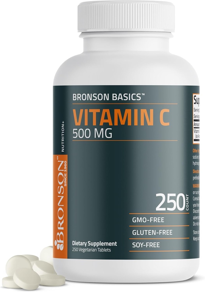 Bronson vitamin C 500 MG understøtter et sundt immunsystem og antioxidant beskyttelse, non- GMO, 250 vegetariske tabletter