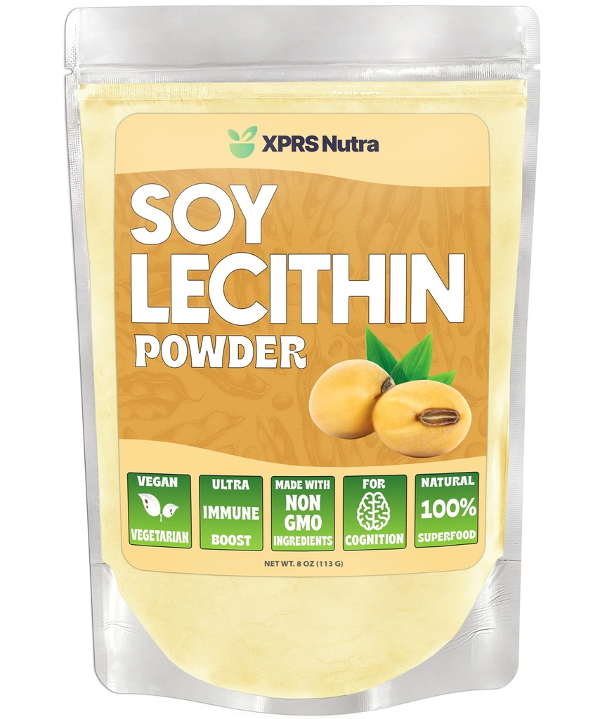 XPRS Nutra Soy Lecithin Powder Food Grade Fat Emulsifier - Egnet til madlavning, bagning og meget mere - Vegansk Friendly Soy Lecithin Powder Cooking Aid (8 Ounce)