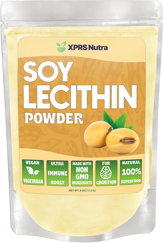 XPRS Nutra Soy Lecithin Powder Food Grade Fat Emulsifier - Egnet til madlavning, bagning og meget mere - Vegansk Friendly Soy Lecithin Powder Cooking Aid (8 Ounce)