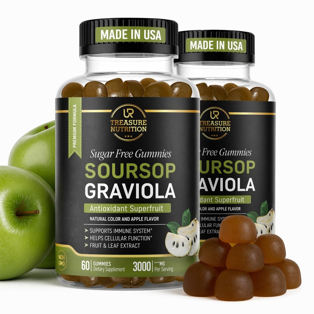 Soursop Blade & Soursop Fruit Gummies - 3000mg Soursop Extract - 2 Pack Graviola Supplement - Soursop Frugt og Leaf - 120ct - Sukkerfri - Gluten Free - Non-GMO - Vegansk Friendly