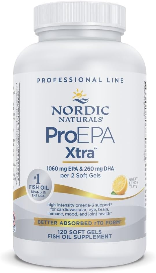 Nordic Naturals ProEPA Xtra, Lemon - 120 Soft Gels - 1640 mg Omega-3 - high-Intensity EPA Formel for positiv mood, Heart Health & Cellular Function - non-GMO - 60 Serveringer