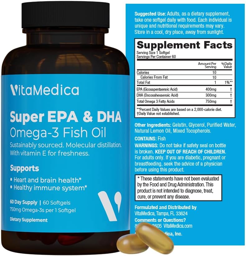 High- potency, Super EPA / DHA Fish Oil 750mg of Essential Omega-3 Fedtsyre- 124; EPA & DHA - 124; Heart Health, Brain Health, Immunsystemet Health