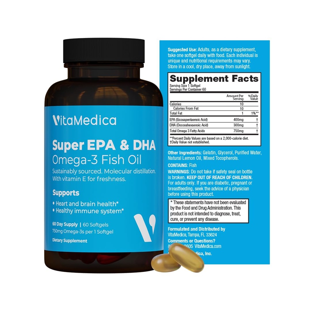 High- potency, Super EPA / DHA Fish Oil 750mg of Essential Omega-3 Fedtsyre- 124; EPA & DHA - 124; Heart Health, Brain Health, Immunsystemet Health