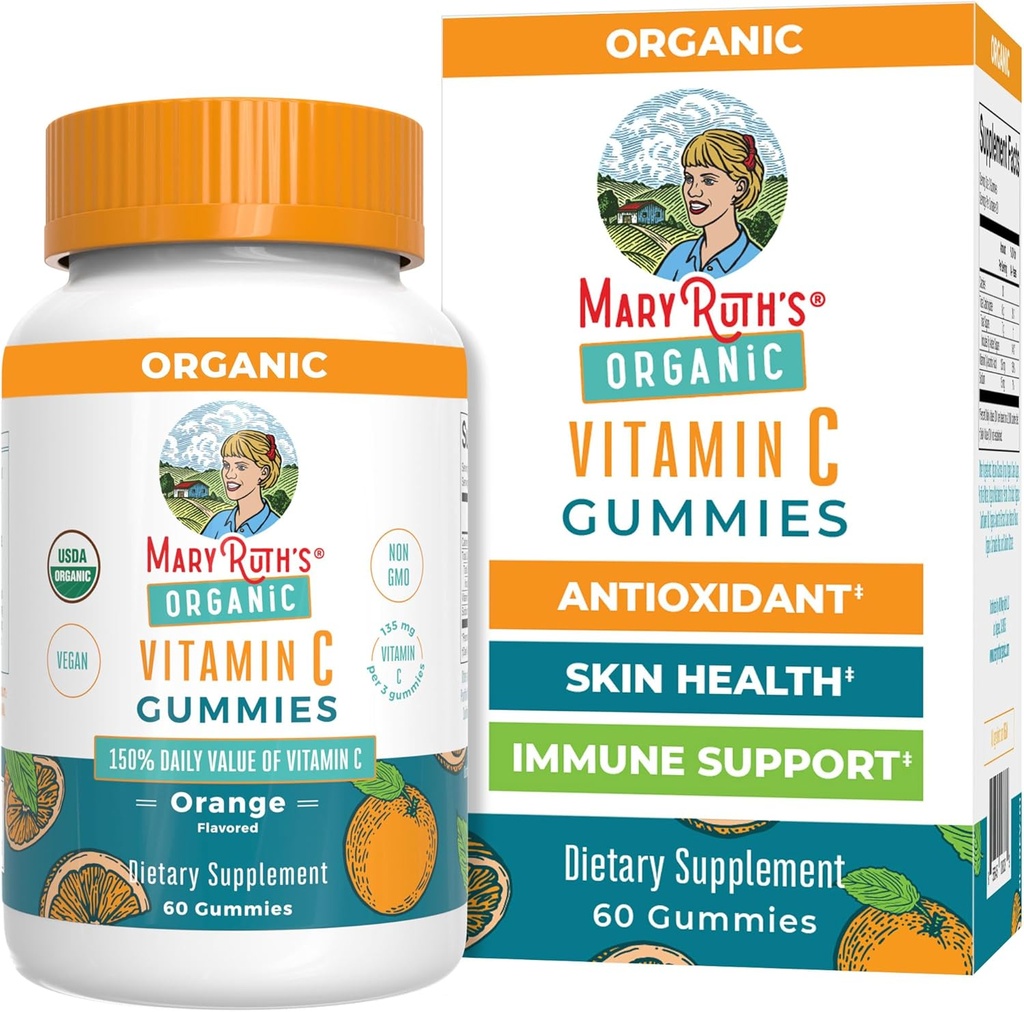 MaryRuth Organics Voksen Vitamin C Gummier; USDA Økologisk Gummier 124; Vegansk Chewable Vitamin C Gummier i alderen 14 + Gummier 124; for immunforsvar & Samlet wellness