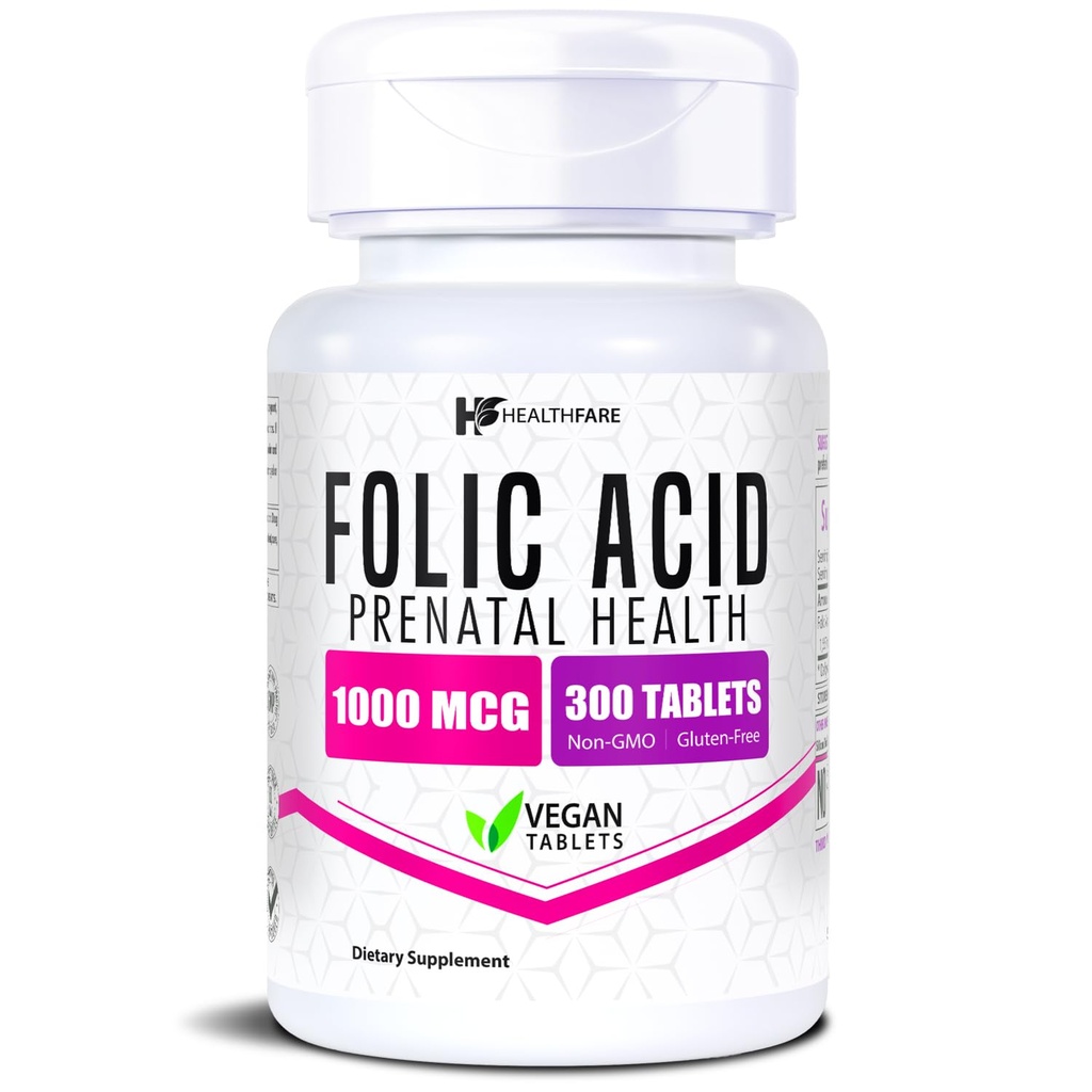 Healthfare Folic Acid 1000mcg Beeg 124; 300 Veg Tabletter Beeg 124; Vitamin B9 Beeg 124; Gluten- Free