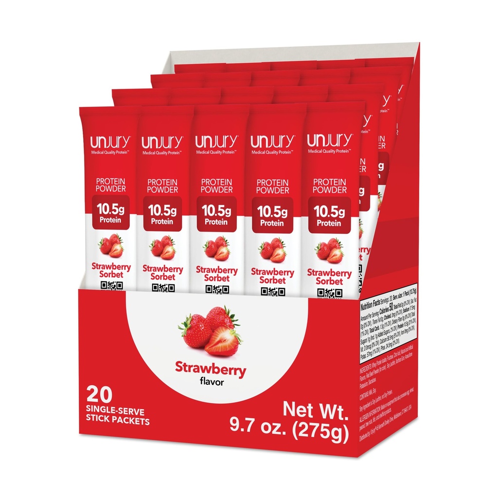 Unjury Whey Protein Powder Individual Stick Packs | Strawberry | 10.5g 100% Whey Isolate Protein Powder | Low Carb and Lactose Free | Gluten Free | Certified Kosher | 20 Servings