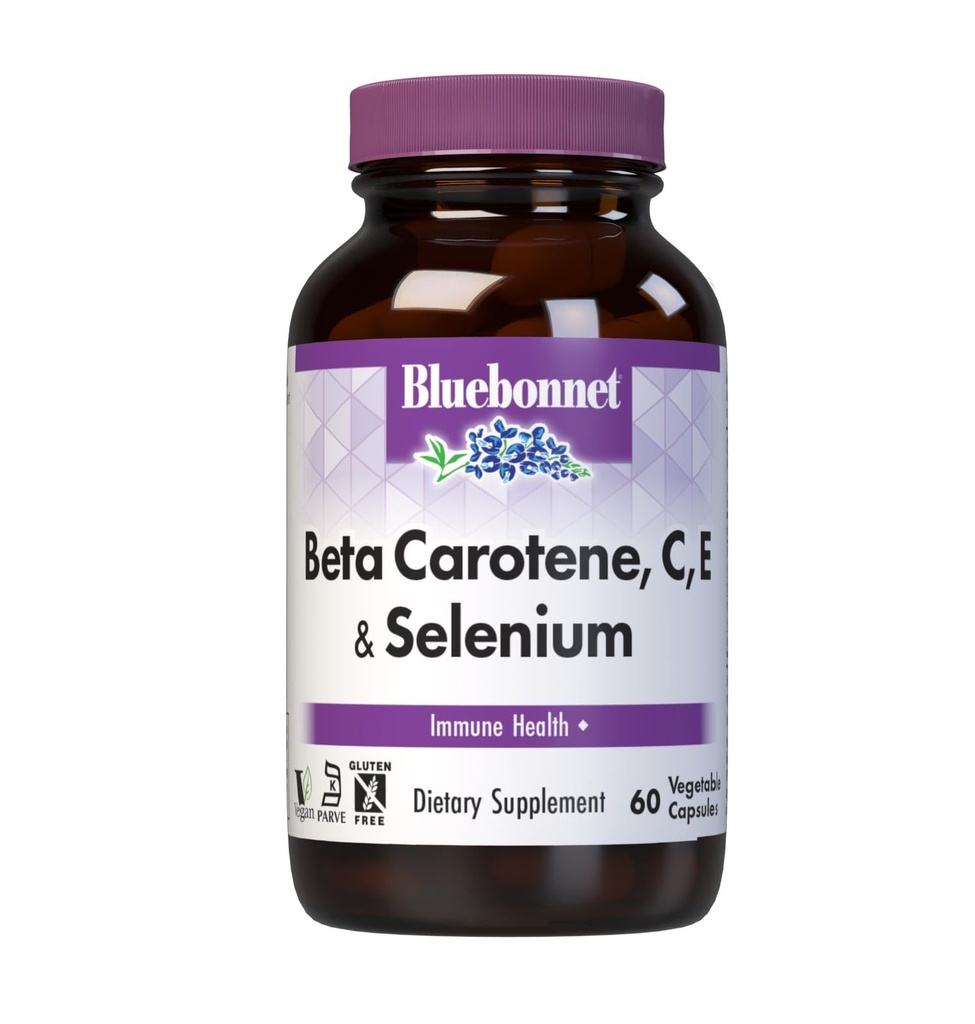 Bluebonnet Beta Carotene C and E Plus Selenium Vegetarian Capsules, 60 Count