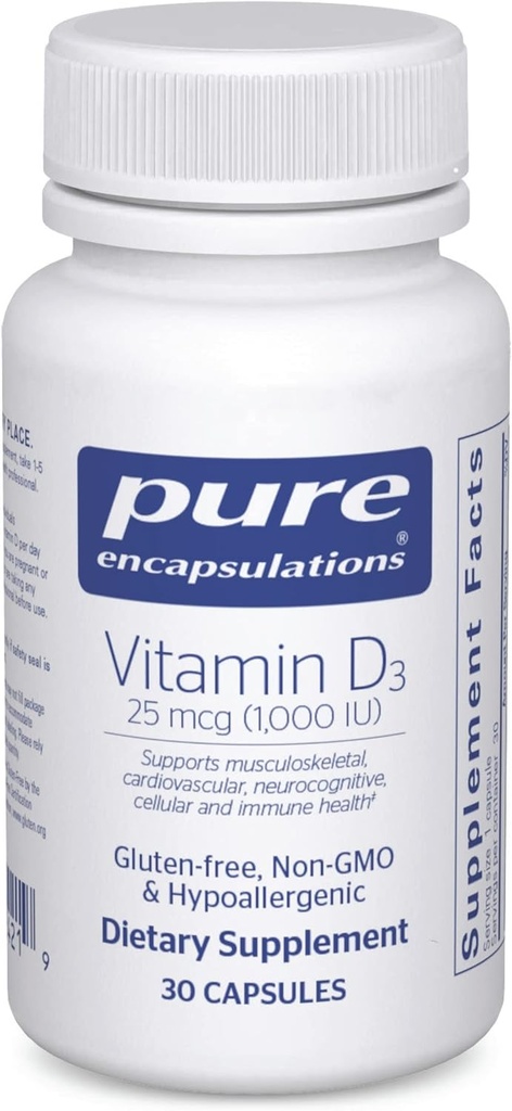 Ren indkapsling D3- vitamin 25 mcg (1. 000 IE) - supplement til støtteben, fælles, bryst, hjerte, kolon og immunforsvar - med Premium D - 30 kapsler
