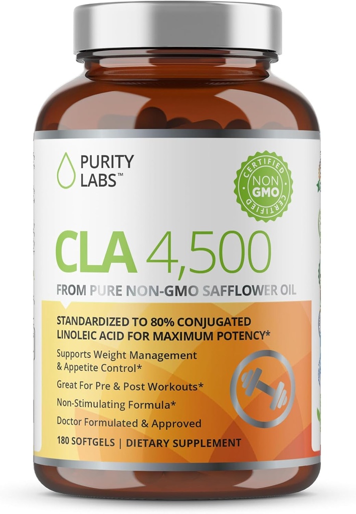 Renhed Labs CLA Kosttilskud 4500MG - non-GMO saflor Oil - Understøtter energi, vægttab, hjerte sundhed, og muskel sundhed - 180 Bløde gelé