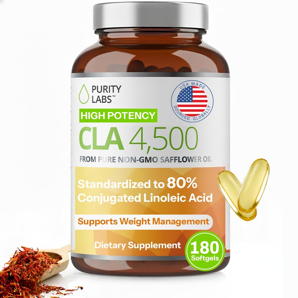 Renhed Labs CLA Kosttilskud 4500MG - non-GMO saflor Oil - Understøtter energi, vægttab, hjerte sundhed, og muskel sundhed - 180 Bløde gelé