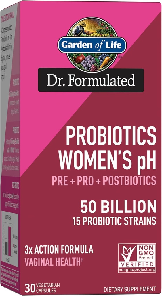 Garden of Life Dr Formulated Womens pH Probiotics 50 Billion CFU, Pre + Pro + Postbiotics - Digestive, Immune and Vaginal Support, Potato, Acacia, Postbiotic Metabolites, 30 Day Supply