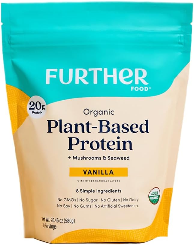 Yderligere fødevarer Organic Vegan Protein Powder Vanilla - 20g Plant Based Protein, Organic Protein Powder with Mushrooms & Seaweed, Vegan, Non GMO, Gluten Free, Dairy Free 19.05 Oz