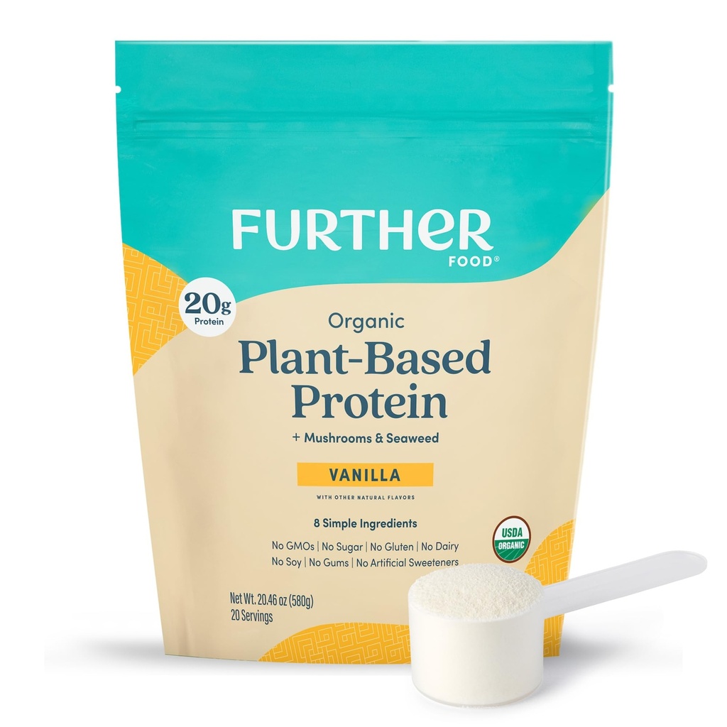 Yderligere fødevarer Organic Vegan Protein Powder Vanilla - 20g Plant Based Protein, Organic Protein Powder with Mushrooms & Seaweed, Vegan, Non GMO, Gluten Free, Dairy Free 19.05 Oz