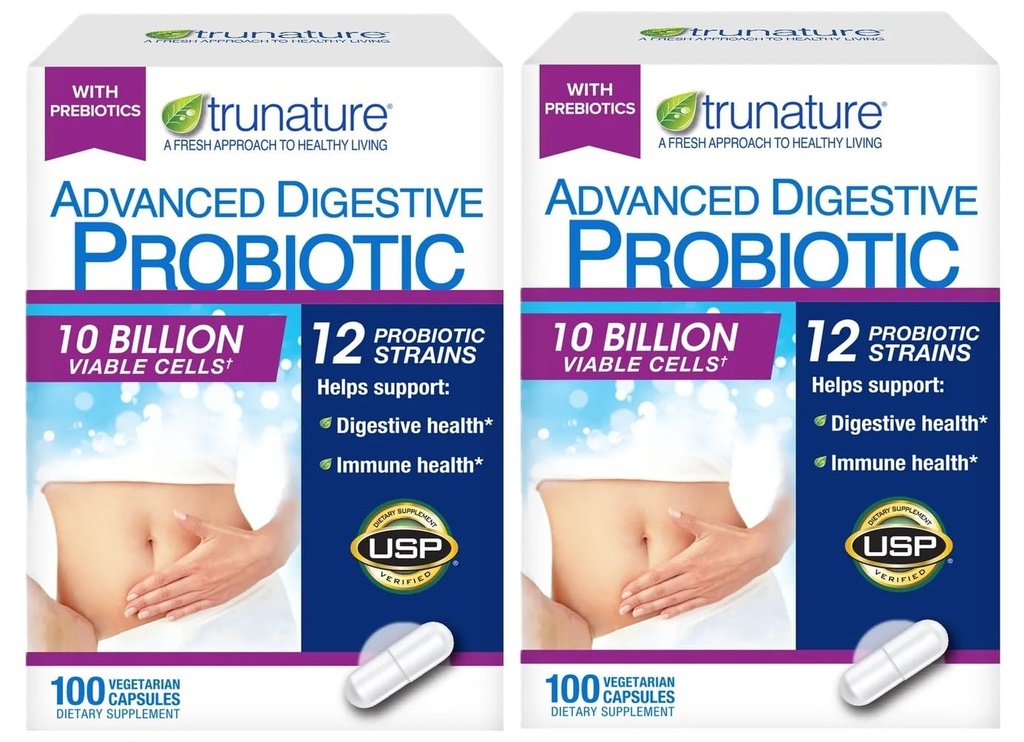 Trunature fordøjelsesfremmende probiotiske kapsler, sundt immunsystem 2Pack (100 Tæl) Produkt anbefales