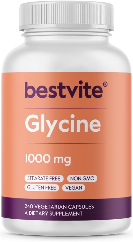 BESTVITE Glycin 1000mg per kapsel (240 vegetariske kapsler) - Ingen stearater - Vegan - Ikke GMO - Gluten Free