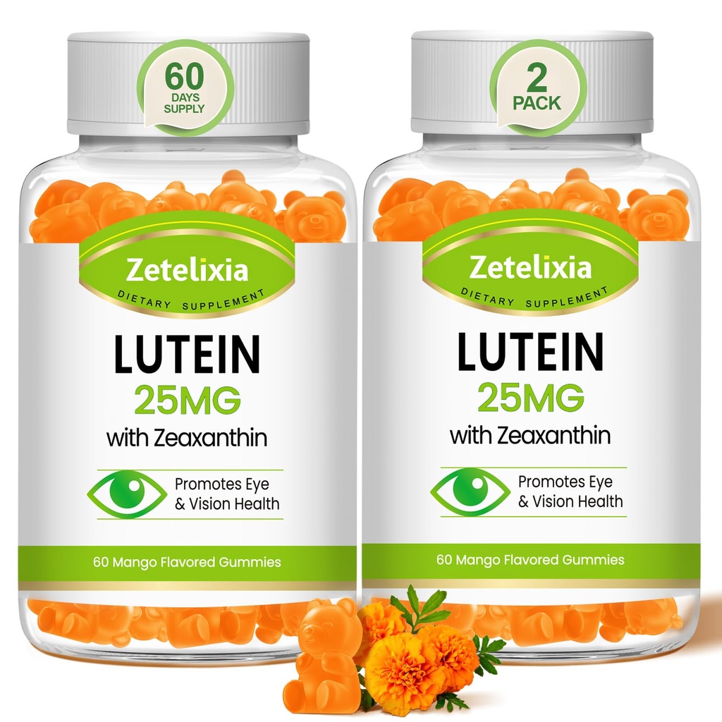 Lutein Gummies 25mg - Eye Vitamin Lutein & Zeaxanthin Eye Health Kosttilskud til voksne, Sugar Free Eye Health Gummies Supplement - Support Vision, Macular, Blue Light Filtering (120 Greve)