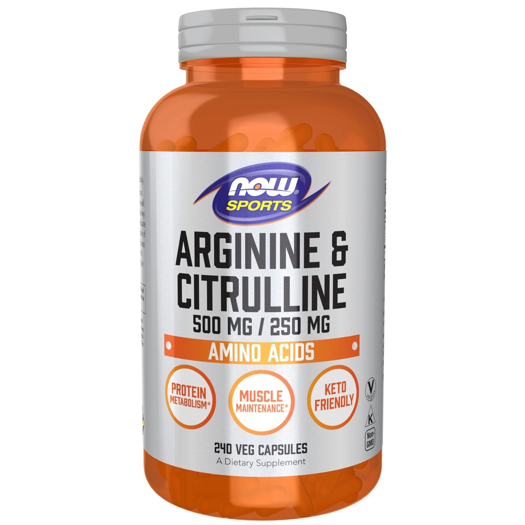 Now Sports Nutrition, Arginin & Citrullin 500 mg / 250 mg, Aminosyrer, 240 Veg kapsler