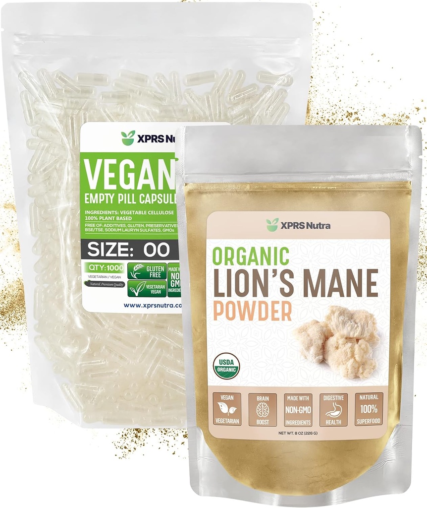 XPRS Nutra Organic Lion 's Mane 8 Ounce med størrelse 00 Tomme kapsler gør det supplement påfyldning