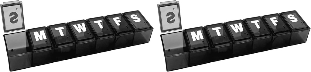 Basic Care Weekly (7-Day) Pill Organizer, Vitamin Planner, og Medicin Box, Medium Compartments, Black (pakke med 2)