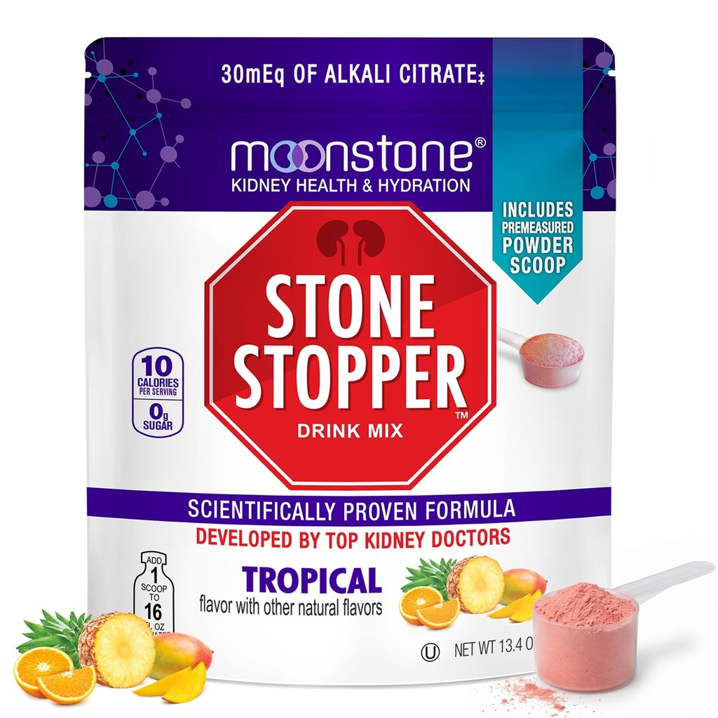 Stone Stopper Drink Mix, Tropical, Kidney Stone Prevention, Calcium Oxalate Protector, Alkali Citrate Support, Developed by Urologists to Improve Hydration and Support Kidney Health, 30 Day Supply