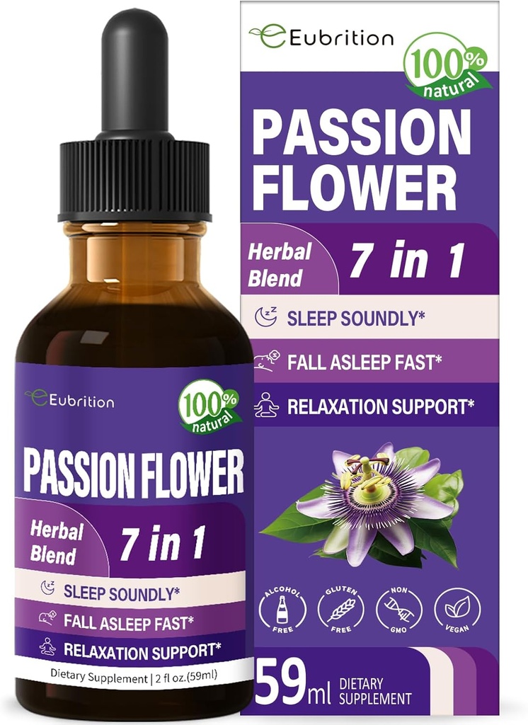Passion Flower Liquid Drops for Sleep Support, Natural Herbal Formula with Valerian Root Chamomile Extract Support Sleep Soundly & Relaxation. High Bioavailability Supplement.2oz