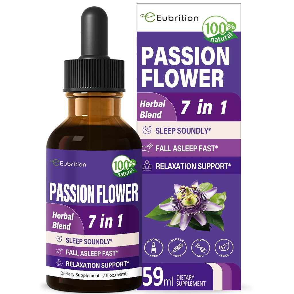Passion Flower Liquid Drops til søvn støtte, Natural Herbal Formel med Valerian Root Kamille Extract Support Sleep Select & Afslapning. Høj Biotilgængelighed Supplement.2oz