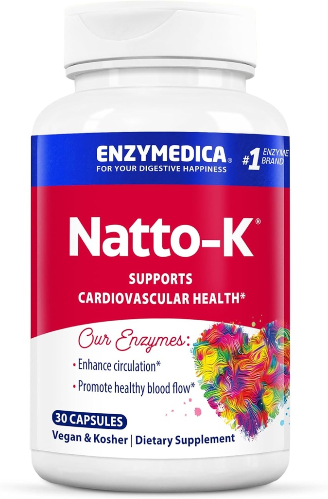 Enzymedica, Natto- K, Nattokinase Supplement, Promoes Heart Health & Circulation, 30 Count