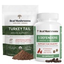 Ægte svampe Tyrkiet Hale pulver til mennesker (45 Servere) & Tyrkiet Hale til kæledyr (90ct) - Pulver & Kapsler Bundle for immunforsvar - Vegan, Non- GMO, Grain- Free, Gluten- Free