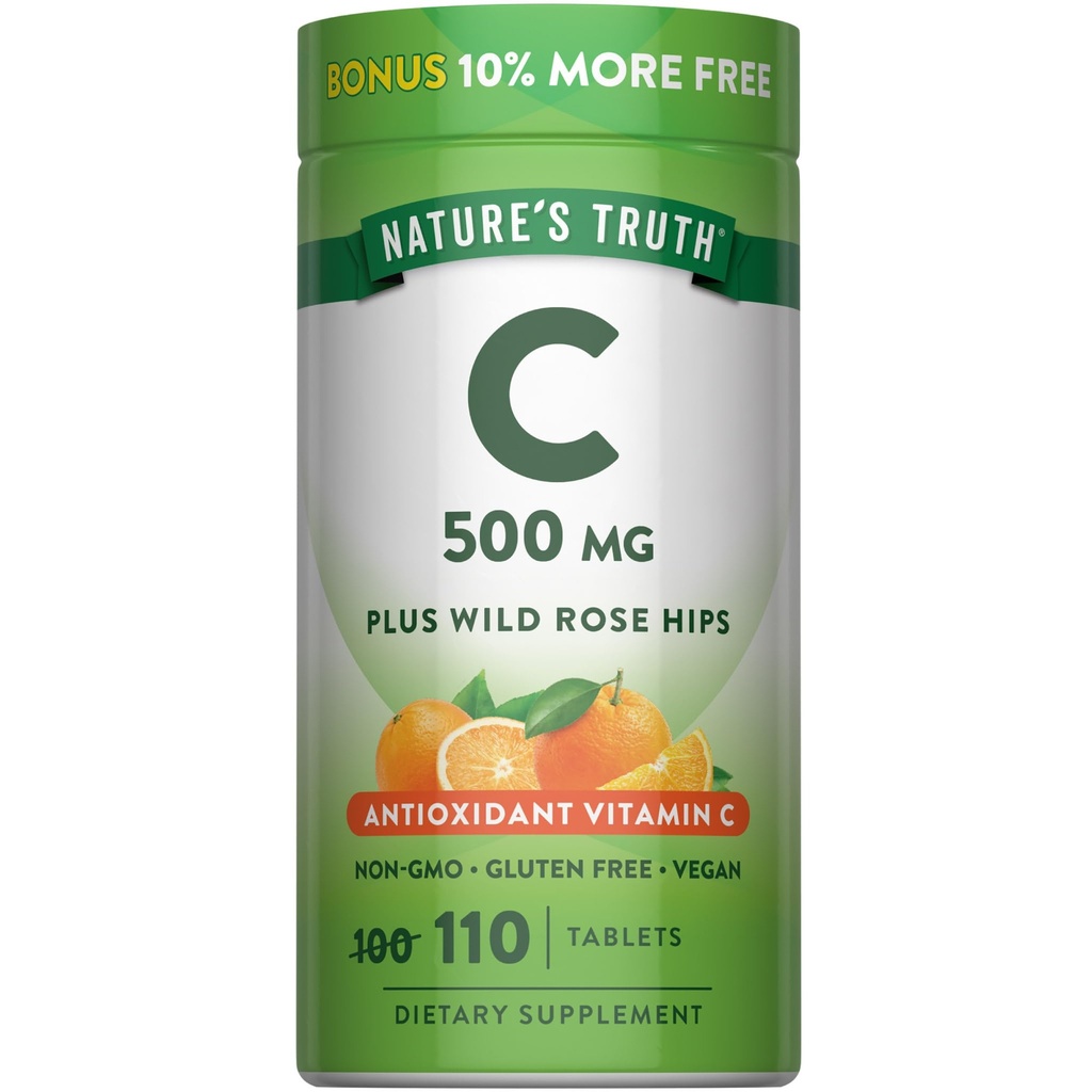 Nature's Truth Vitamin C with Rose Hips 500 mg | 110 Tablets | Vegan, Non-GMO & Gluten Free Supplement