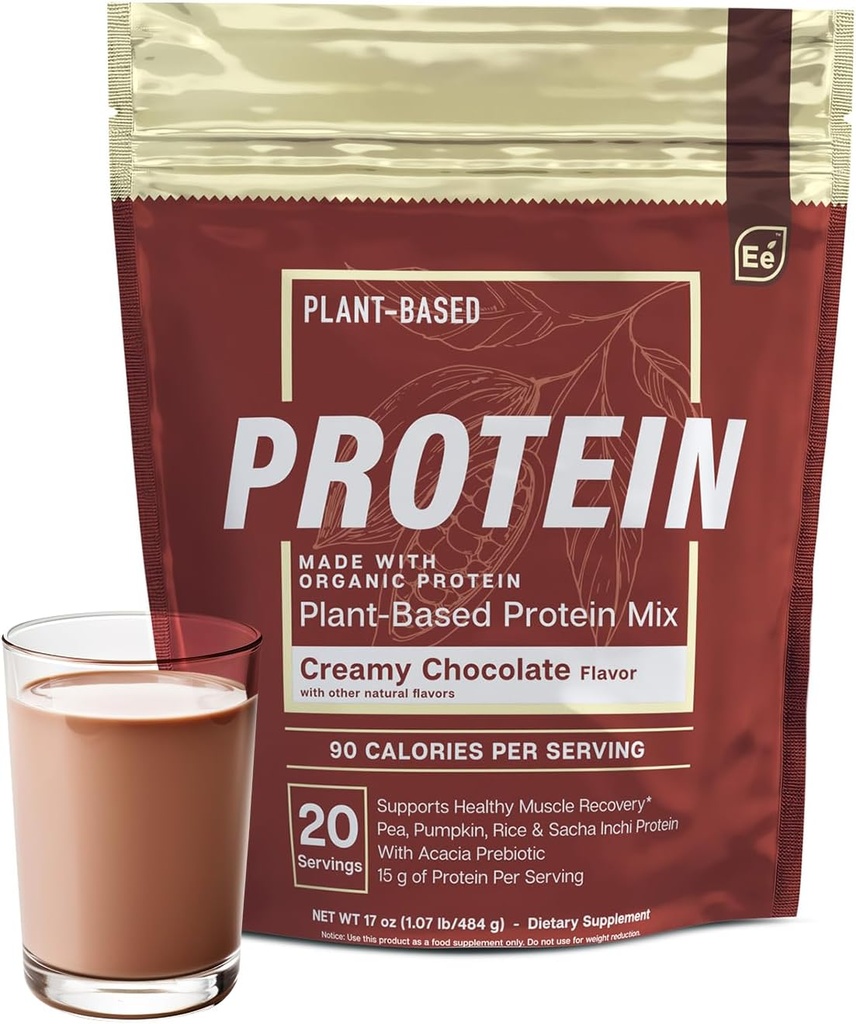 Essential Elements Pea Protein Powder - Creamy Chocolate | Low-carb Plant-Based Vegan Blend - Keto-Friendly and Gluten-Free | 20 Servings, 17 oz