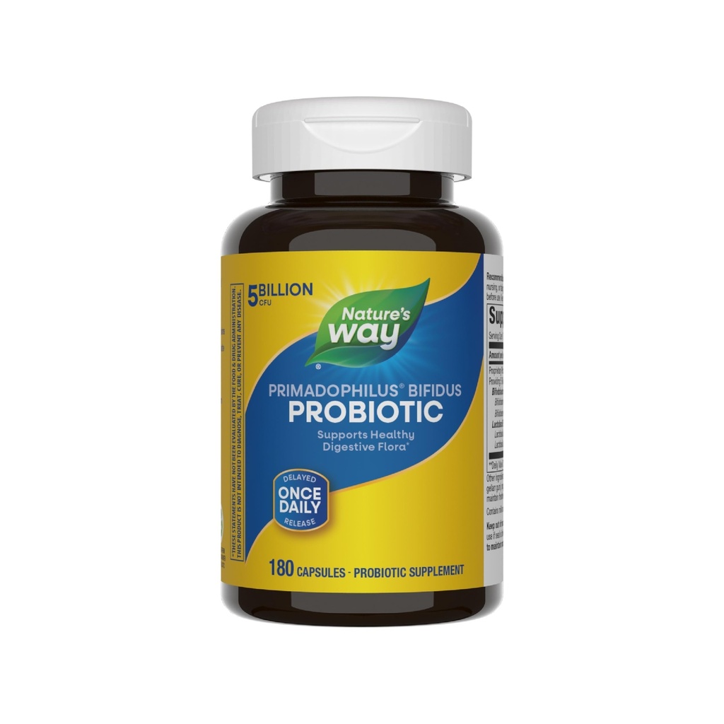 Naturens måde Primadophilus Bifidus Probiotic, Understøtter fordøjelsesflora *, 5 Millioner levende probiotiske kulturer per kapsel, Lactobacilli, Bifidobakterier, 180 Kapsler (Packaging May Vary)