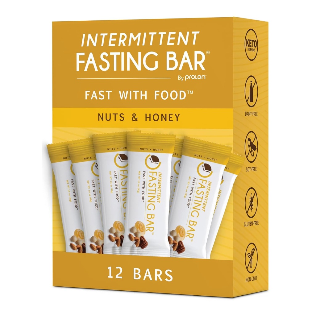 Prolon Fastende Bars 124; 6g Protein, 8g Fiber Budding124; Keo-Friendly, Gluten- Free, Dairy- Free, Plant- Based Budding124; Nutrition for Intermittent Fasting Budding124; Formuleret til ikke at bryde din Fast Budding124; Nødder & Honning (12 Greve)