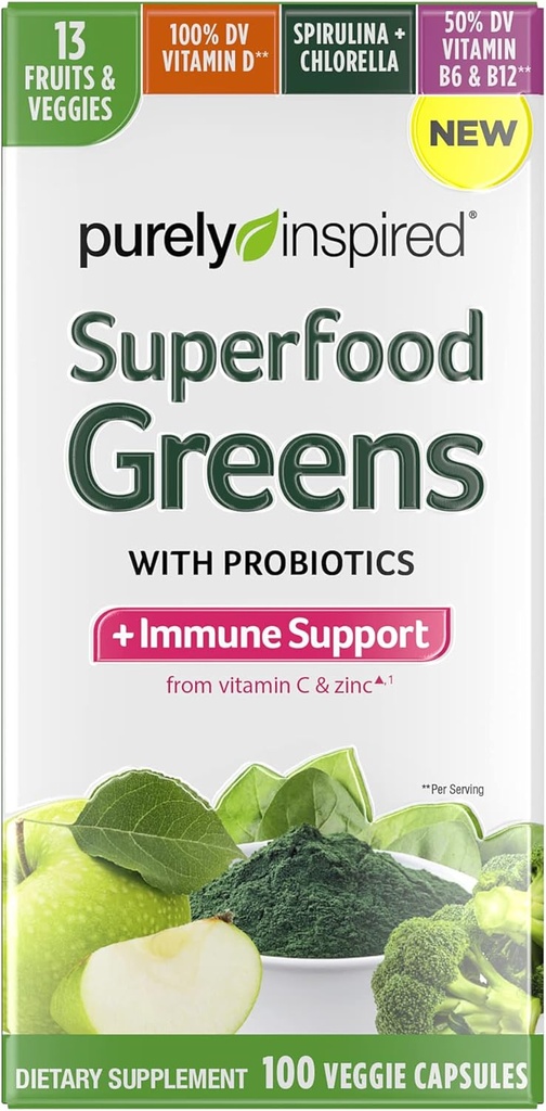 Fully Inspirated Green Superfood Capsules Superfood Green Capsules Vitamin C & Zink til immunstøtte + D-vitamin 13 Frugt & grøntsager 100 Veggie Capsules