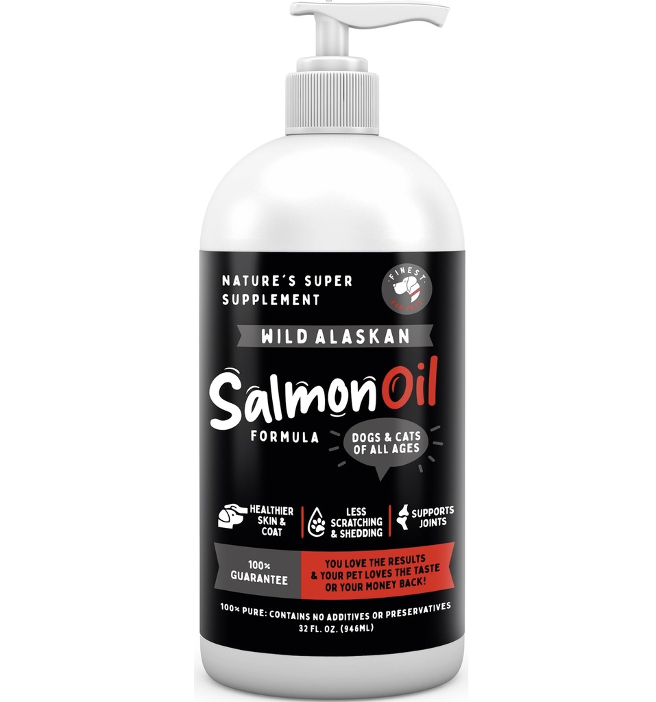 Finest for kæledyr Wild Alaska Salmon Oil for hunde & katte - Omega 3 Fiskeolie med Pollock & Laks for følsomme hud & Coat sundhed. EPA & DHA Ease Kløe, understøtter fælles, immunforsvar & hjerte sundhed (32oz)