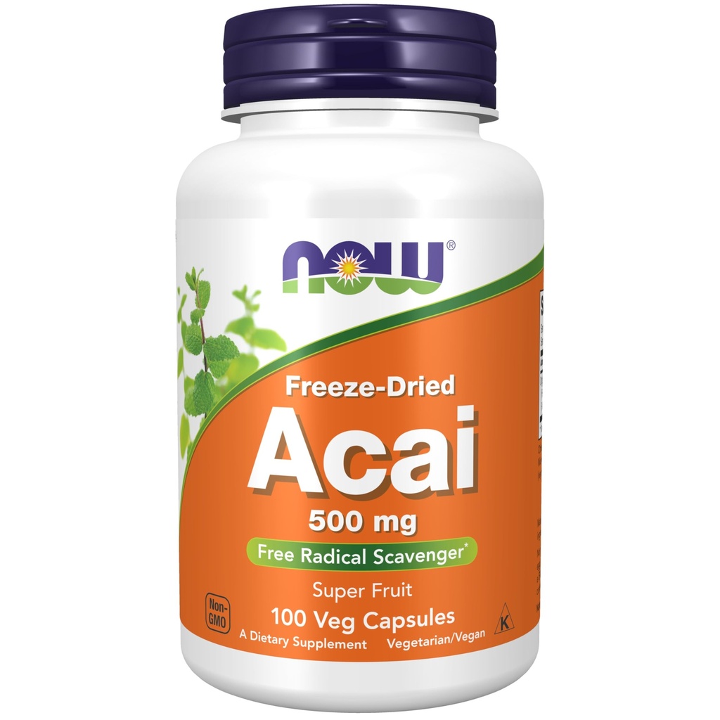 NOW Foods Supplements, Acai 500 mg, Freeze-Dried Super Fruit with Polyphenols, Ellagic Acid, Rutin, Anthocyanins and Catechins, 100 Veg Capsules