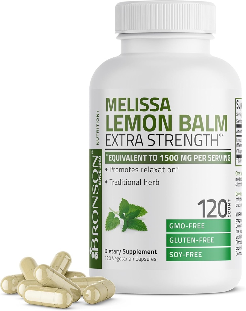 Bronson Melissa Lemon Balm Extra Strength, non-GMO, 120 vegetariske kapsler