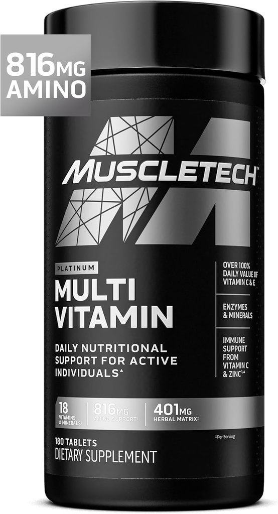 Muscletech Platinum Multivitamins for Men & Women - Multi-Vitamin Supplement for Immune Support - 18 Vitamins & Minerals, Vitamin A C D E B6 B12 - Daily Workout Supplements for Men - 180 Capsules
