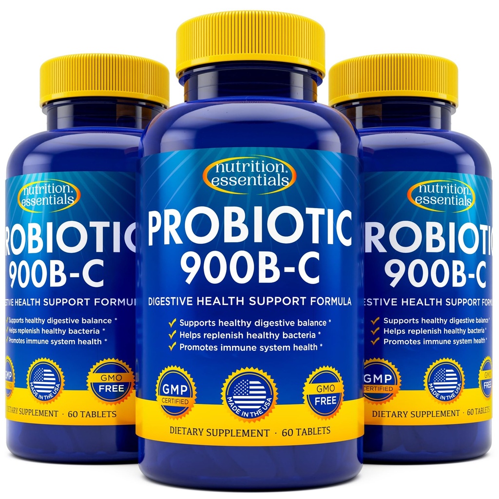 Nutrition Essentials Probiotika til kvinder og mænd med naturlig Lactase Enzyme & Prebiotic Fiber til fordøjelse - 80procent + stærkere supplement til Gut Health Support - 3 Tæl på 60 tabletter