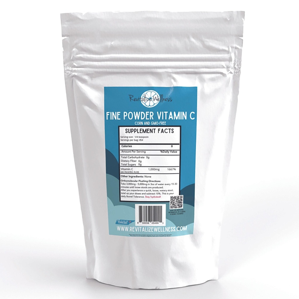 Fine Powder Vitamin C as Ascorbic Acid | Pure, Sugar, & GMO-Free | 1000 mg Vitamin C per Serving | 454 Servings per Bag