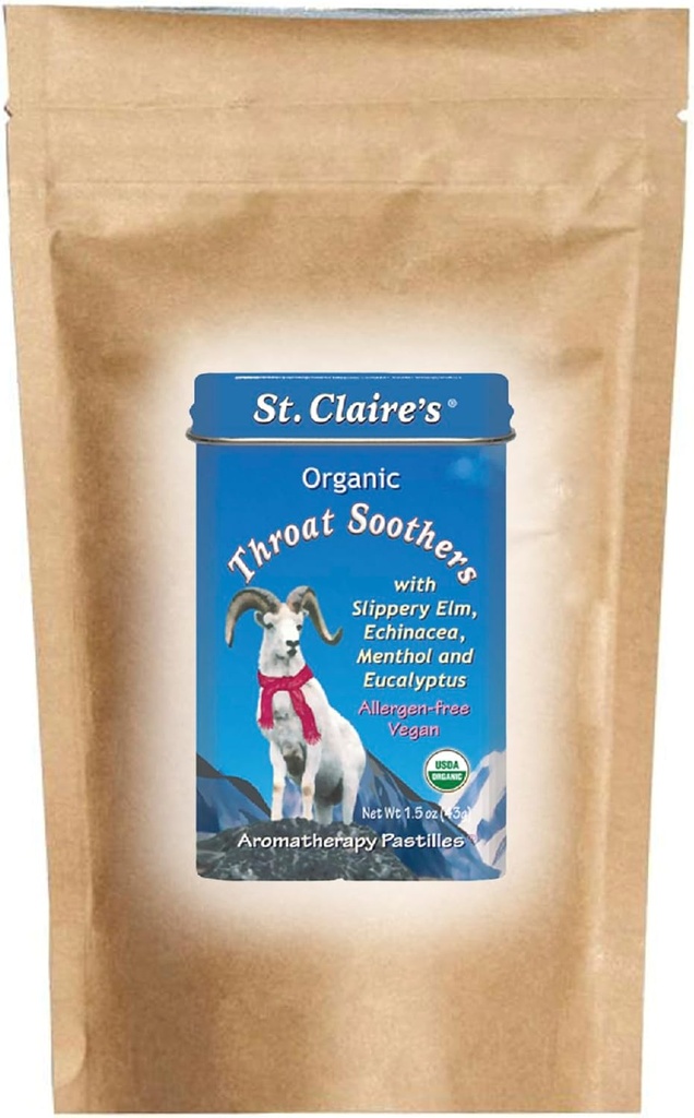 St. Claires Organics Throat Soothers (8 Ounce Refill Bag) Gluten- Free, Vegan, GMO- Free, Plant- Based, Allergen- Free Measures 124; Lavet i vores allergen- Free Facility