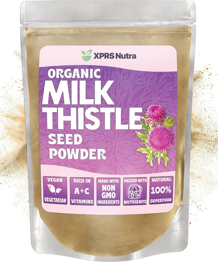 XPRS Nutra Organic Milk Thistle Seed Powder - Premium Milk Thistle Powder Rich in Silymarin and Antioxidants - Milk Thistle Seeds Support Lever Health - Vegansk Friendly Milk Thistle Organic (8 Ounce)