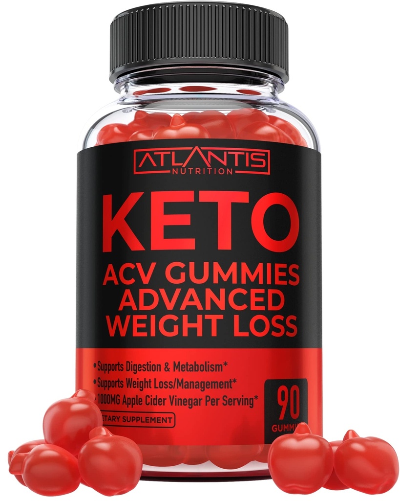 Atlantis Nutrition Keto ACV Gummies for Weight Loss - understøtter fordøjelse, vægttab, Detox & Cleansing - Apple Cider Vincious Gummies Formuleret med 1000MG ACV Per Serving - 90 Greve