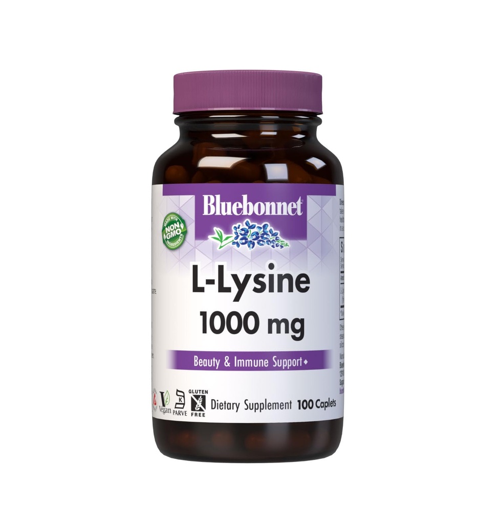 BlueBonnet L- Lysin 1000mg essentielle aminosyrer supplement - immun- og kollagen support kosttilskud til kvinder & mænd - non-GMO, Vegan & Gluten- Free - 1000 mg L Lysin Per Serving - 100 kapsler