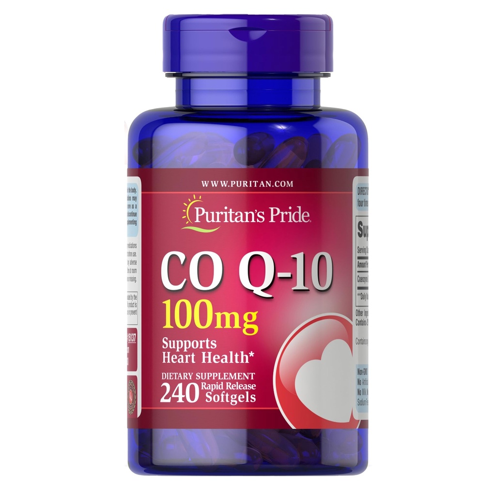 Puritan 's Pride Coenzym CoQ10 100mg, Kosttilskud til hjertesundhed, blodtryk, oral gummesundhed, og sund aldring support, 60 dages forsyning, 240 Rapid Release Softgels