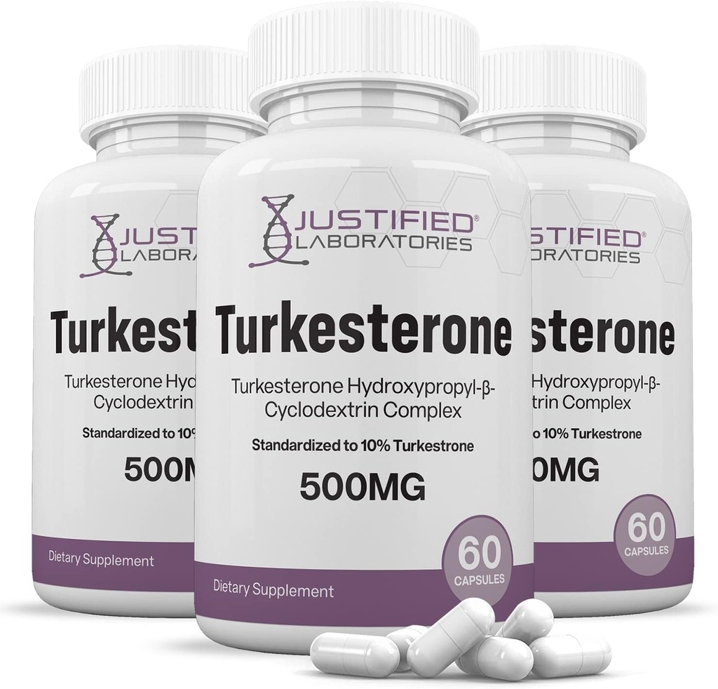 Justeret laboratorie (3 Pack Turkesteron 500 mg 10% Standardiseret naturligt øge Stamina Endurance Styrke 180 Kapsler